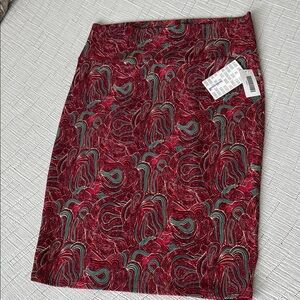 LuLaRoe Red and Green Knee-Length Pencil Skirt for Work